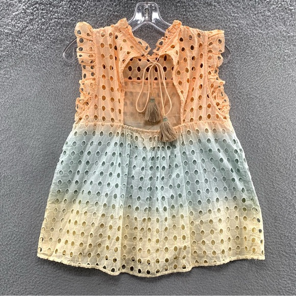 Anthropologie Ollari Ombre Lined Eyelet Pastel Sleeveless Cotton Top Blouse XS - Picture 5 of 12